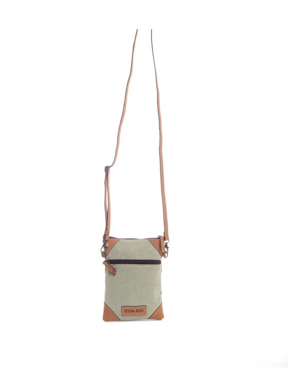 NWT Handcrafted Green Canvas & Leather Crossbody Bag - Picture 6 of 8